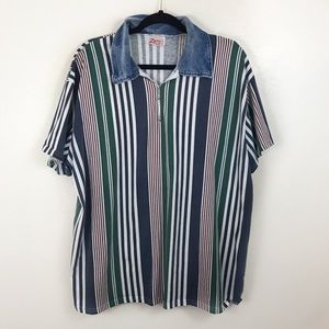 Vintage Shirts - Vintage Unisex Striped Denim Collar XXL Green Vintage Shirts - Vintage Unisex Striped Denim Collar XXL Green